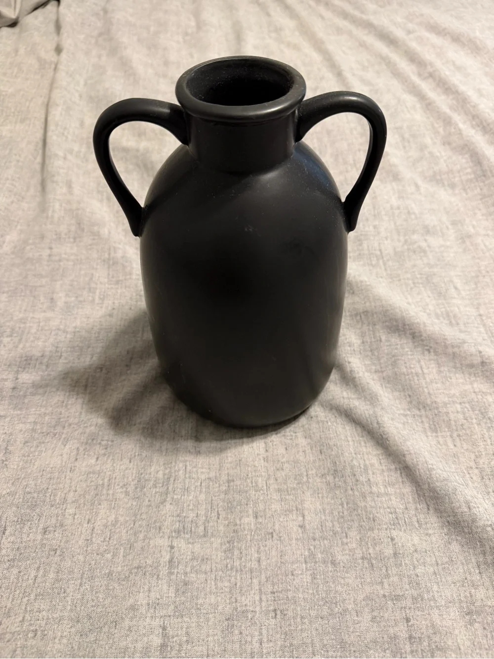 Matte Black Double-Handled Ceramic Vase